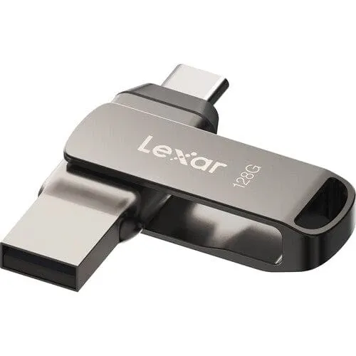 Lexar JumpDrive Dual Drive D400 USB-muistitikku, 128 Gt, hopea
