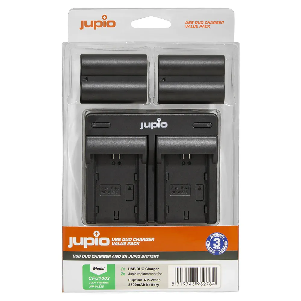 Jupio USB Duo Charger Value Pack Fujifilm NP-W235 -latauslaite